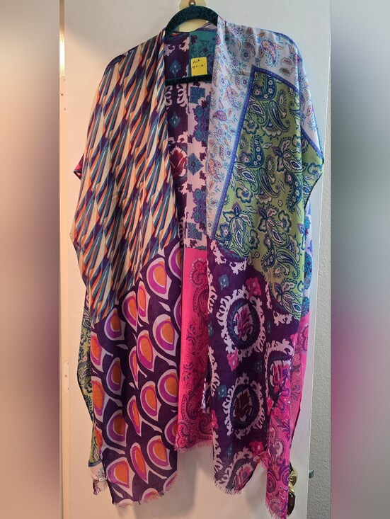 Sweaters - 27 Colorful Mixed-Print Lightweight Kimono - Purple, Pink, Green, Blue